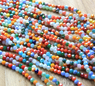 The Bead Store 4mm Round Faceted Glass Beads Mixed Lustred Colours