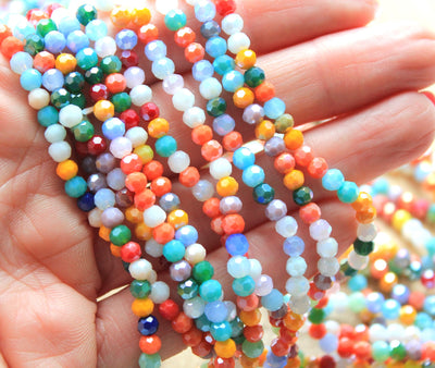The Bead Store 4mm Round Faceted Glass Beads Mixed Lustred Colours