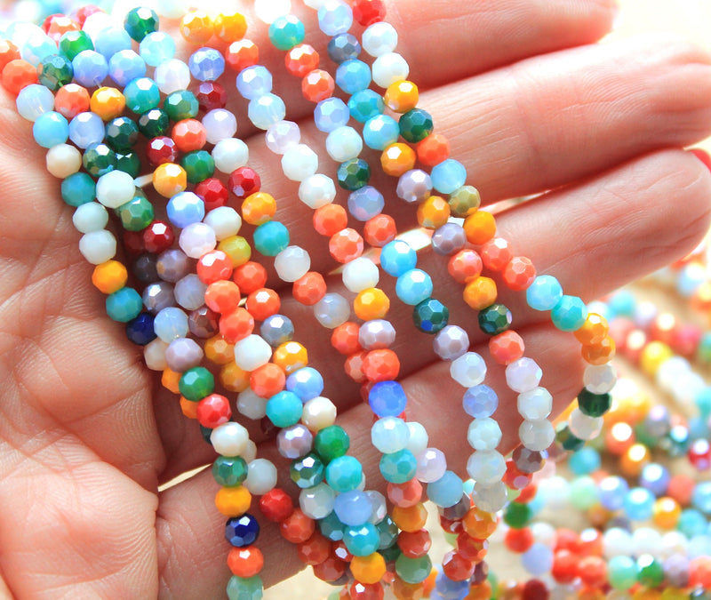 The Bead Store 4mm Round Faceted Glass Beads Mixed Lustred Colours