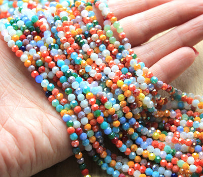 The Bead Store 4mm Round Faceted Glass Beads Mixed Lustred Colours