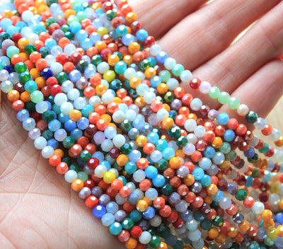 The Bead Store 4mm Round Faceted Glass Beads Mixed Lustred Colours