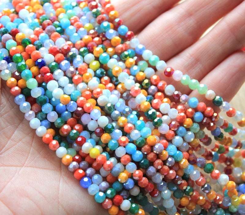 The Bead Store 4mm Round Faceted Glass Beads Mixed Lustred Colours