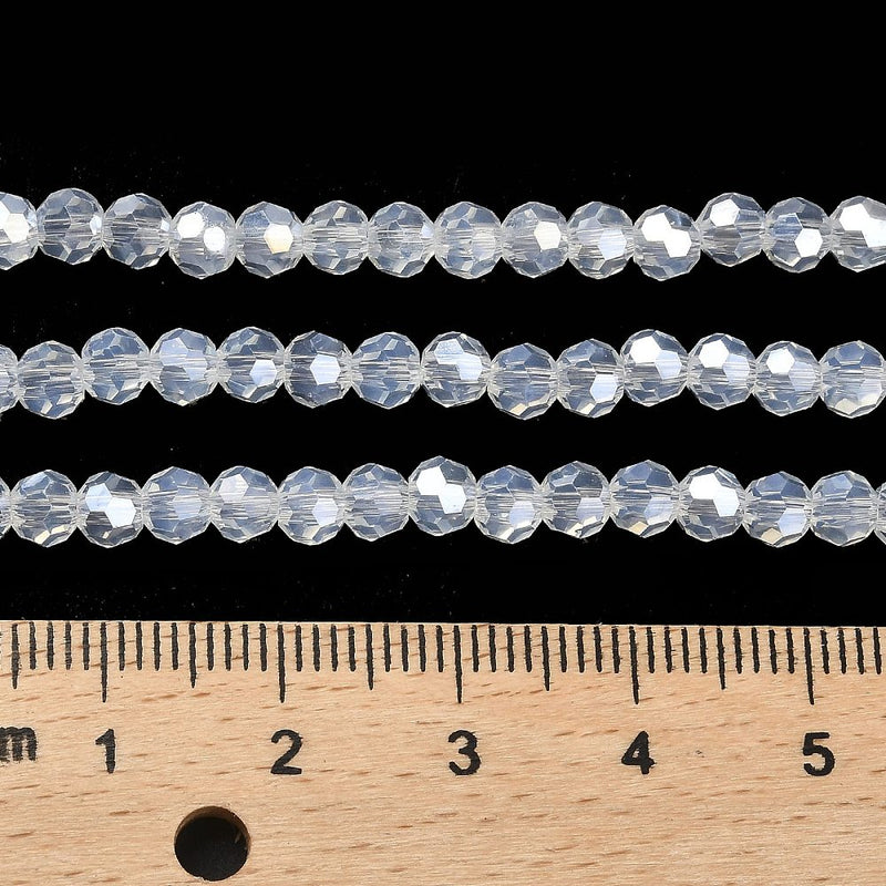 The Bead Store 4mm Round Faceted Glass Beads Opalite AB