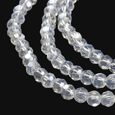 The Bead Store 4mm Round Faceted Glass Beads Opalite AB