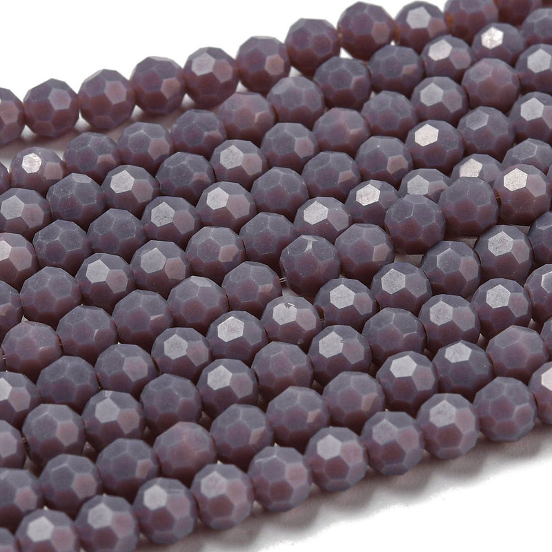 The Bead Store 4mm Round Faceted Glass Beads Opaque Dusty Purple