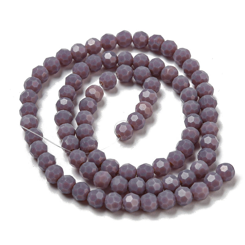 The Bead Store 4mm Round Faceted Glass Beads Opaque Dusty Purple