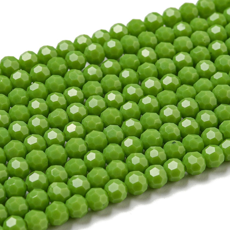 The Bead Store 4mm Round Faceted Glass Beads Opaque Lime Green