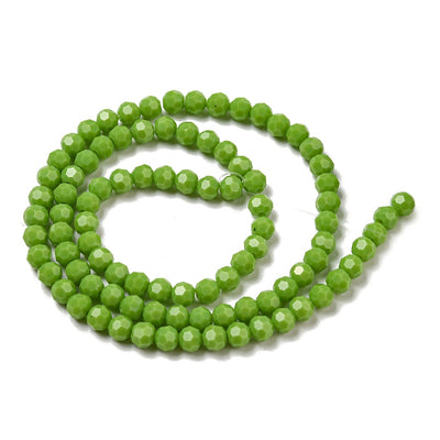 The Bead Store 4mm Round Faceted Glass Beads Opaque Lime Green