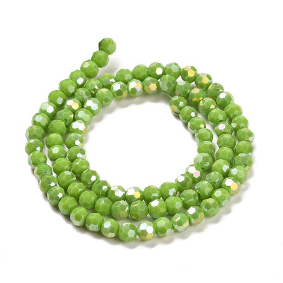 The Bead Store 4mm Round Faceted Glass Beads  Opaque Lime Green AB