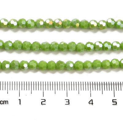 The Bead Store 4mm Round Faceted Glass Beads  Opaque Lime Green AB