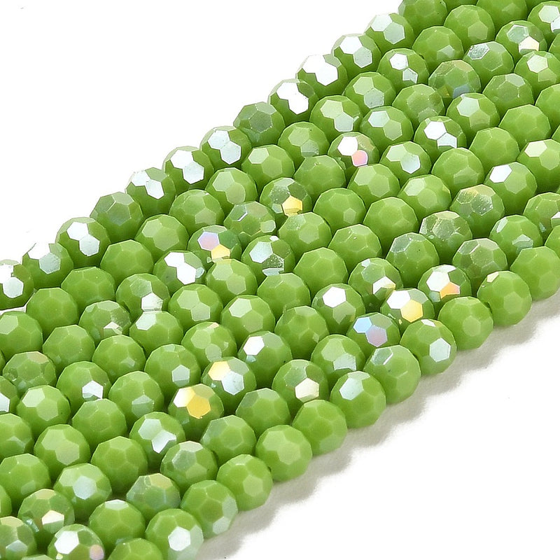 The Bead Store 4mm Round Faceted Glass Beads  Opaque Lime Green AB