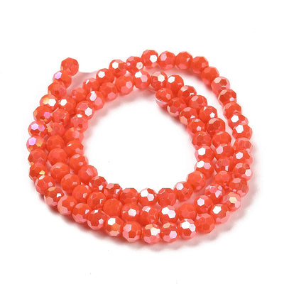 The Bead Store 4mm Round Faceted Glass Beads  Opaque Orange Red AB