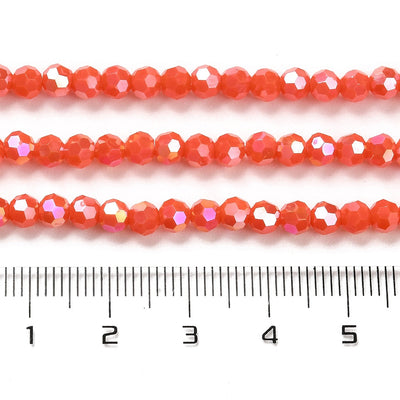 The Bead Store 4mm Round Faceted Glass Beads  Opaque Orange Red AB