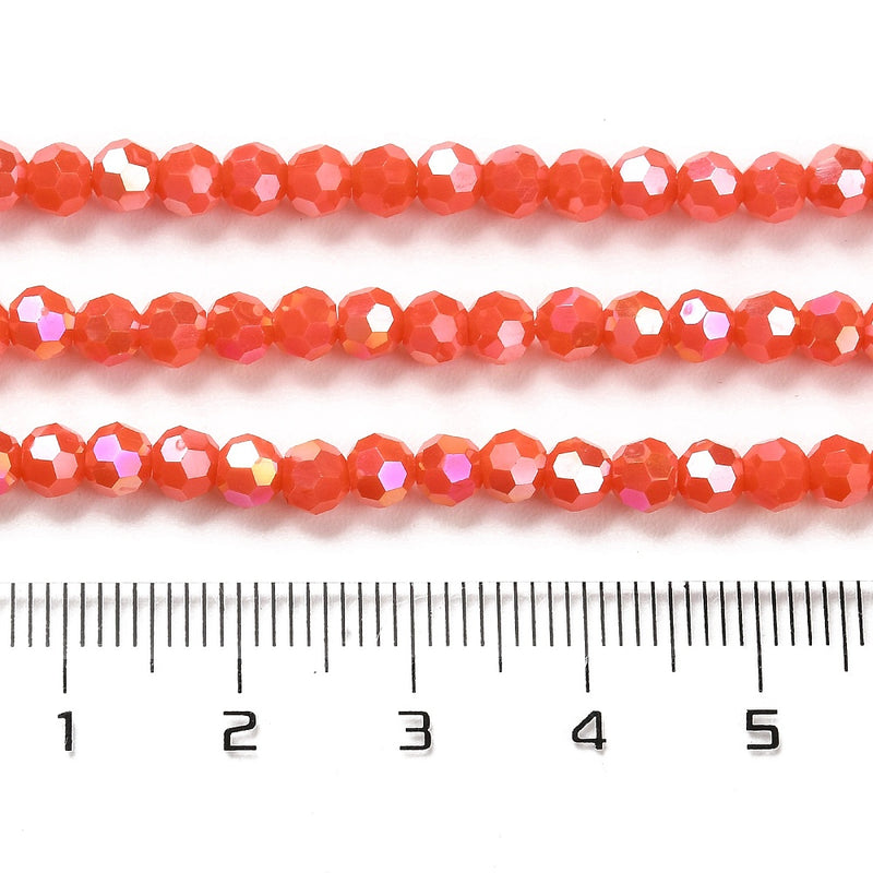 The Bead Store 4mm Round Faceted Glass Beads  Opaque Orange Red AB