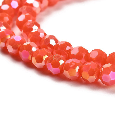 The Bead Store 4mm Round Faceted Glass Beads  Opaque Orange Red AB