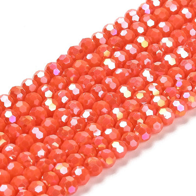 The Bead Store 4mm Round Faceted Glass Beads  Opaque Orange Red AB