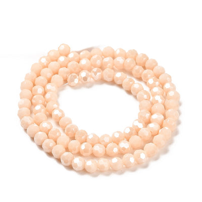 The Bead Store 4mm Round Faceted Glass Beads  Opaque Pastel Peach AB