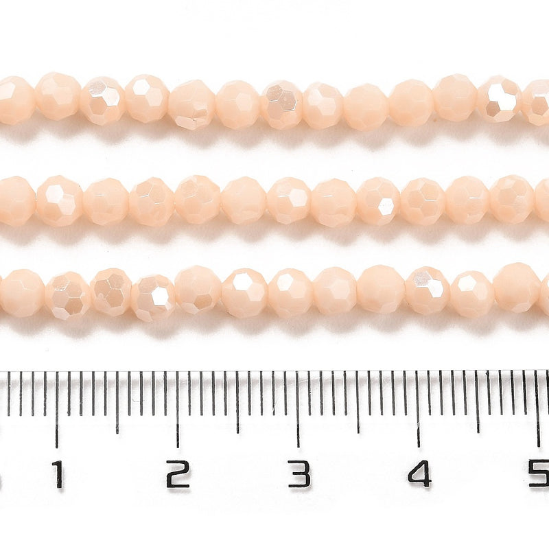 The Bead Store 4mm Round Faceted Glass Beads  Opaque Pastel Peach AB