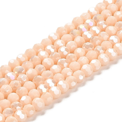 The Bead Store 4mm Round Faceted Glass Beads  Opaque Pastel Peach AB