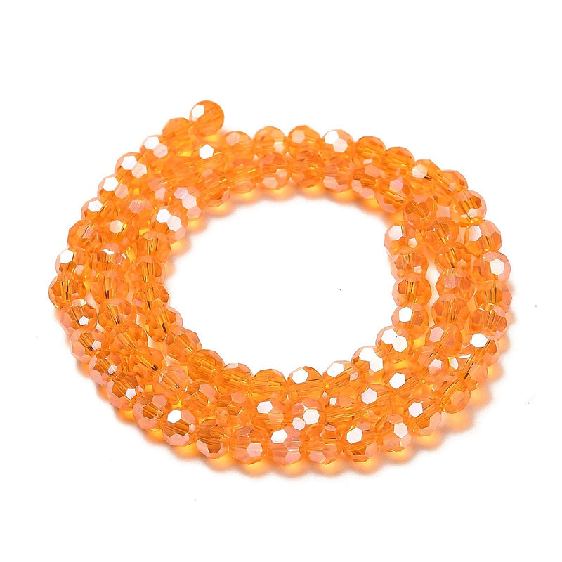 The Bead Store 4mm Round Faceted Glass Beads Orange AB