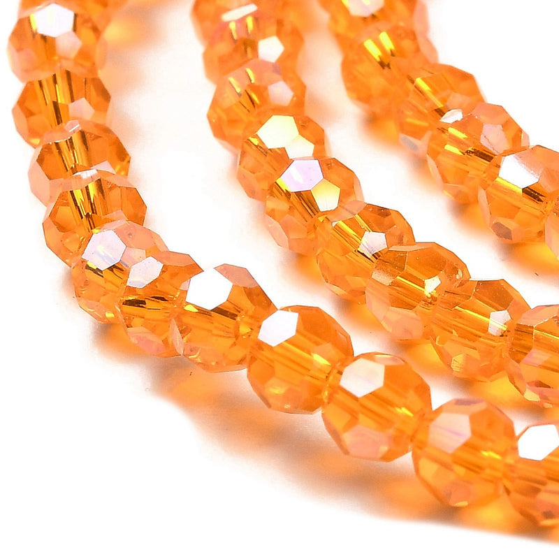 The Bead Store 4mm Round Faceted Glass Beads Orange AB
