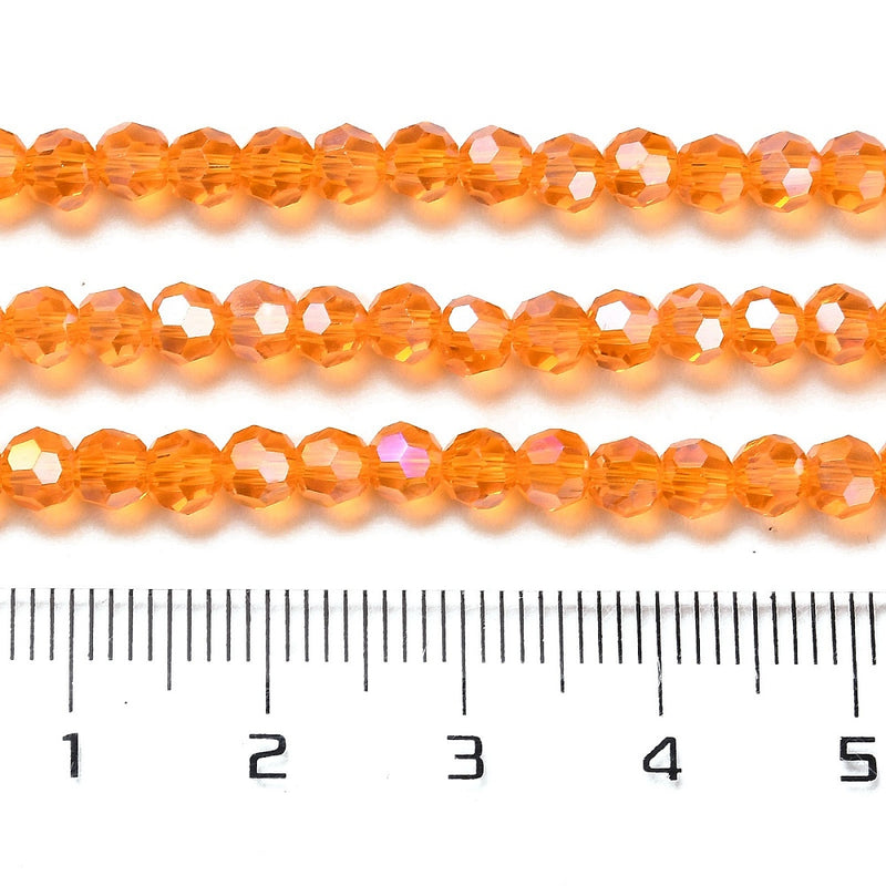 The Bead Store 4mm Round Faceted Glass Beads Orange AB
