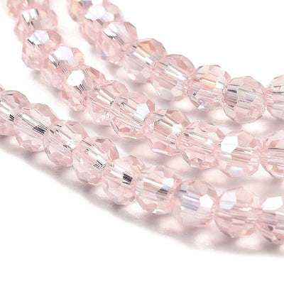 The Bead Store 4mm Round Faceted Glass Beads Pink AB
