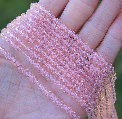 The Bead Store 4mm Round Faceted Glass Beads ~ Pink ~ approx. 85 beads/string