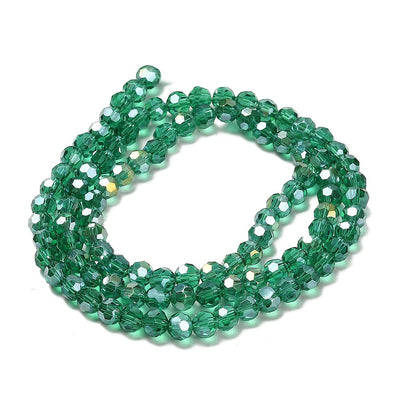 The Bead Store 4mm Round Faceted Glass Beads Sea Green AB