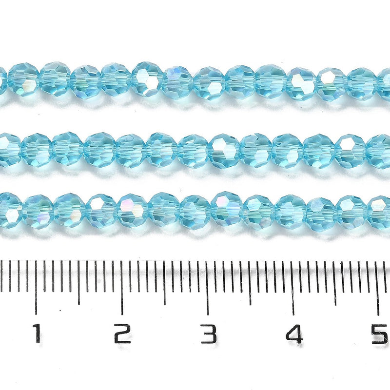 The Bead Store 4mm Round Faceted Glass Beads Sky Blue AB