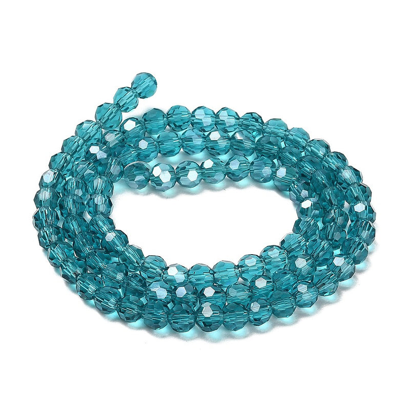 The Bead Store 4mm Round Faceted Glass Beads Teal AB