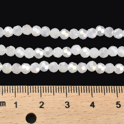 The Bead Store 4mm Round Faceted Glass Beads White Jade AB