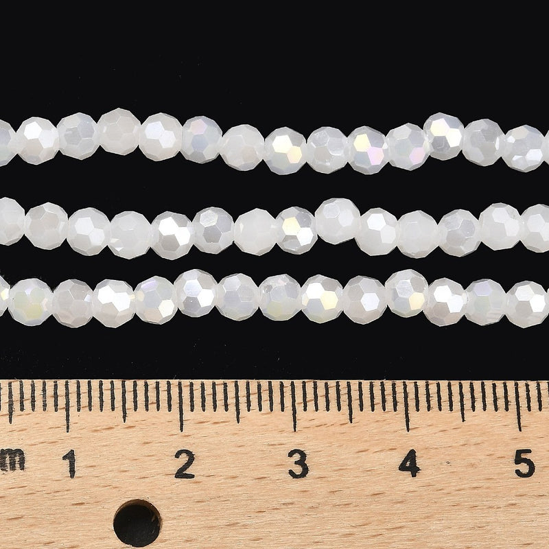 The Bead Store 4mm Round Faceted Glass Beads White Jade AB