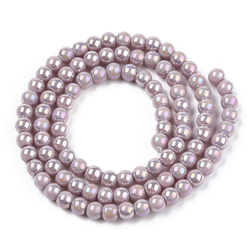The Bead Store 4mm Round Glass Beads Glazed Dusty Purple approx. 99 beads / string