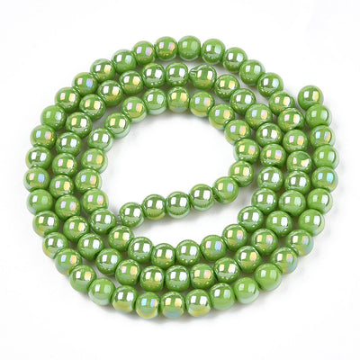 The Bead Store 4mm Round Glass Beads Glazed Lime Green approx. 99 beads / string