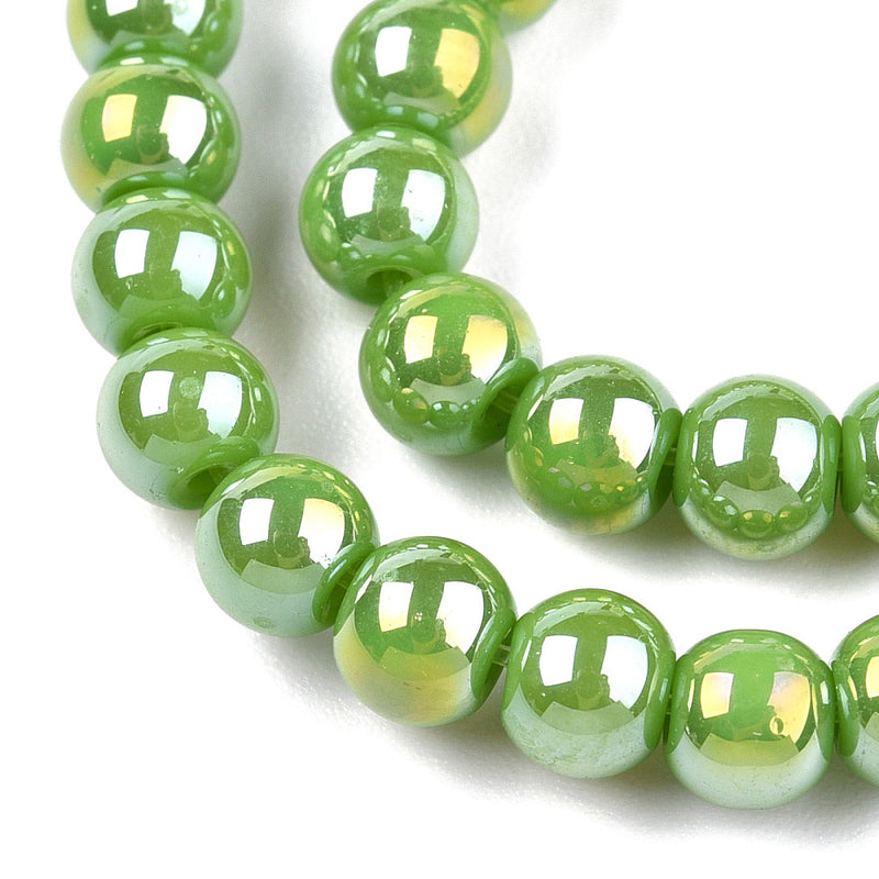 The Bead Store 4mm Round Glass Beads Glazed Lime Green approx. 99 beads / string
