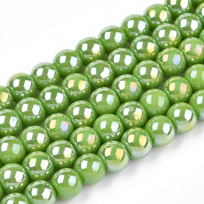 The Bead Store 4mm Round Glass Beads Glazed Lime Green approx. 99 beads / string