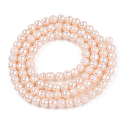 The Bead Store 4mm Round Glass Beads Glazed Pastel Peach approx. 99 beads / string