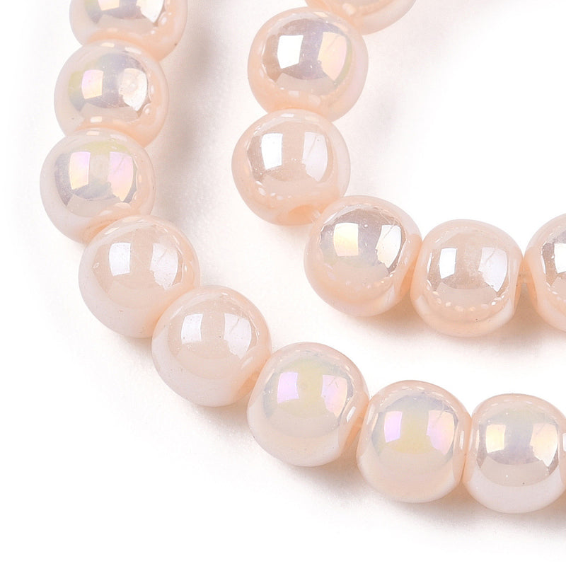 The Bead Store 4mm Round Glass Beads Glazed Pastel Peach approx. 99 beads / string