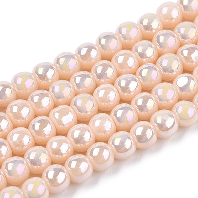 The Bead Store 4mm Round Glass Beads Glazed Pastel Peach approx. 99 beads / string