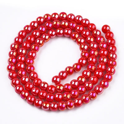 The Bead Store 4mm Round Glass Beads Glazed Red approx. 99 beads / string