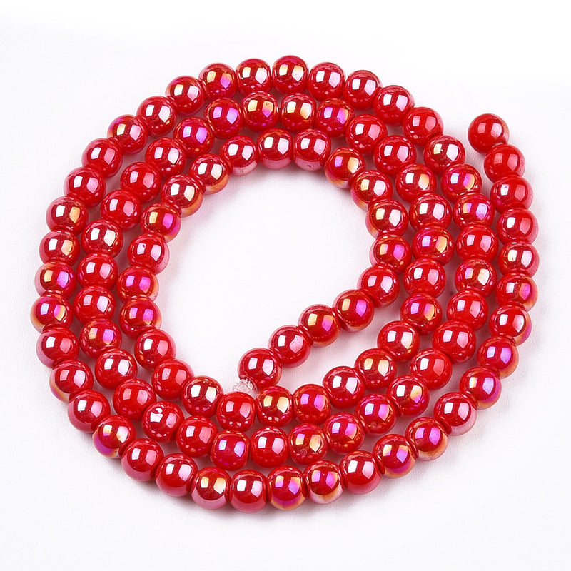 The Bead Store 4mm Round Glass Beads Glazed Red approx. 99 beads / string