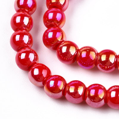 The Bead Store 4mm Round Glass Beads Glazed Red approx. 99 beads / string