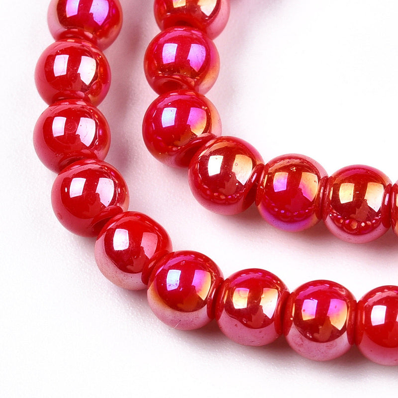 The Bead Store 4mm Round Glass Beads Glazed Red approx. 99 beads / string