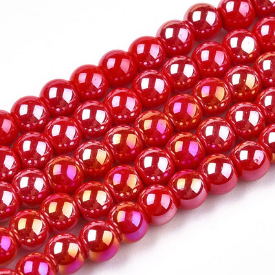 The Bead Store 4mm Round Glass Beads Glazed Red approx. 99 beads / string