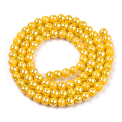 The Bead Store 4mm Round Glass Beads Glazed Yellow approx. 99 beads / string