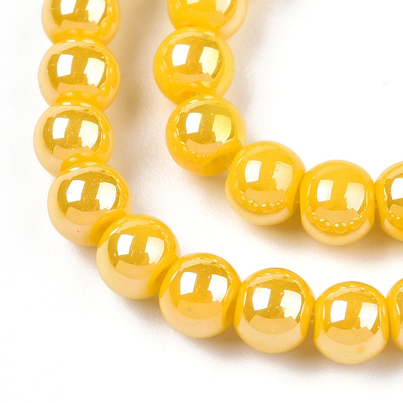 The Bead Store 4mm Round Glass Beads Glazed Yellow approx. 99 beads / string