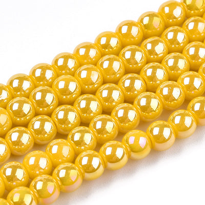 The Bead Store 4mm Round Glass Beads Glazed Yellow approx. 99 beads / string
