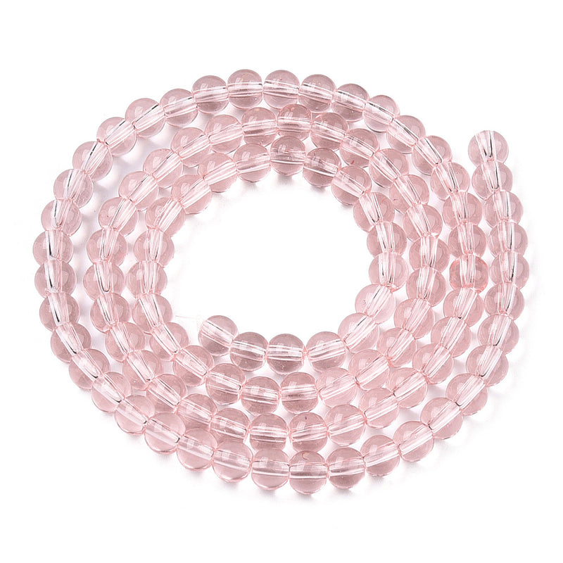 The Bead Store 4mm Round Glass Beads Transparent Pink ~ approx. 99 beads / string