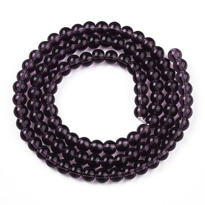 The Bead Store 4mm Round Glass Beads Transparent Purple ~ approx. 99 beads / string